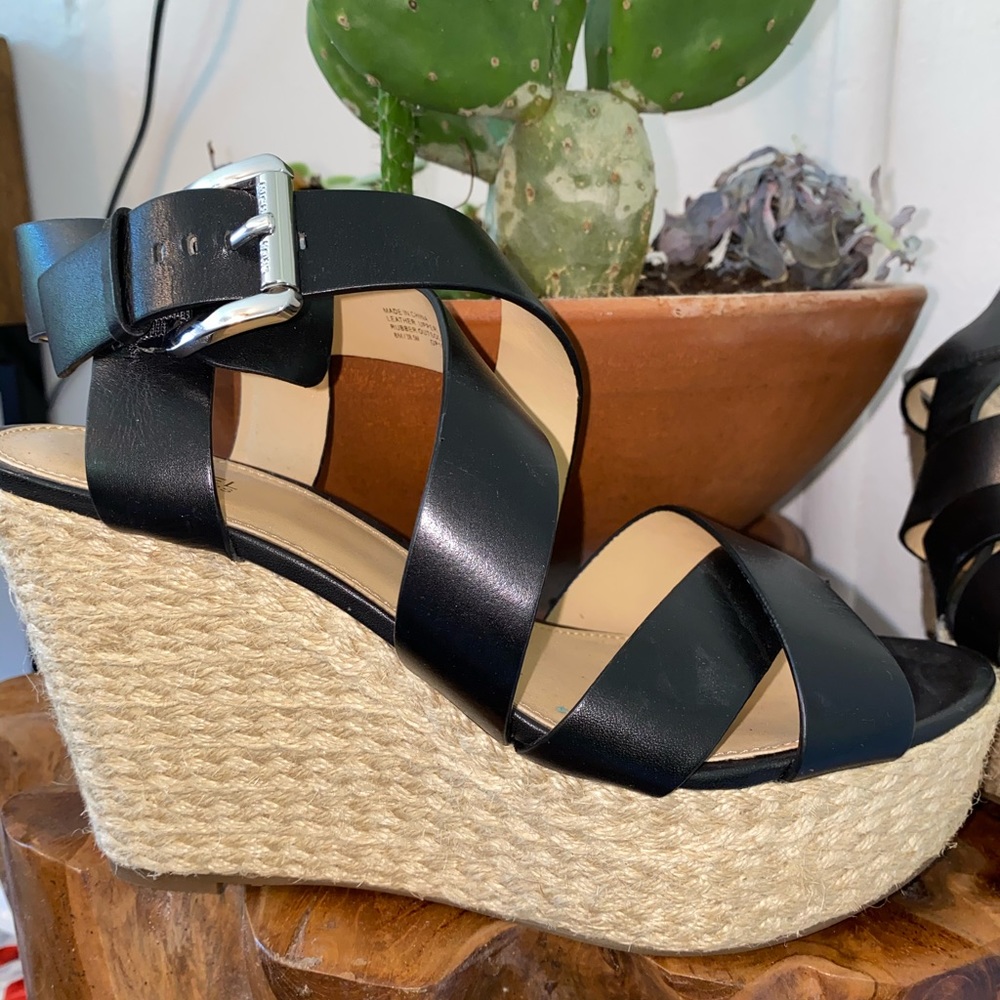 Micheal Kors Black Strap Wedges